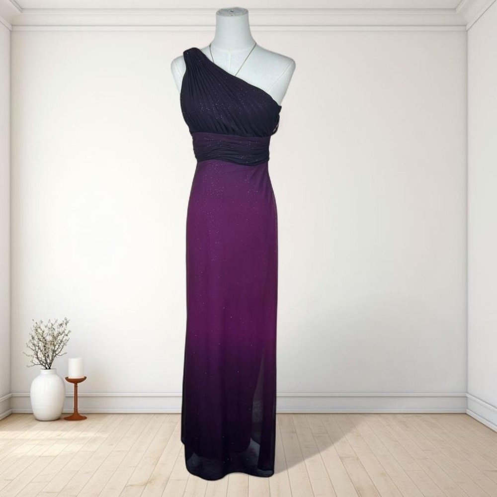 Y2K vintage plum ombré one shoulder glitter maxi dress dark feminine formal